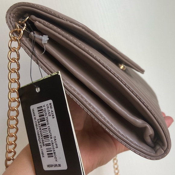 Badgley Mischka Quilted Crossbody Bag | Color Taupe | Vegan Leather - Picture 2 of 10